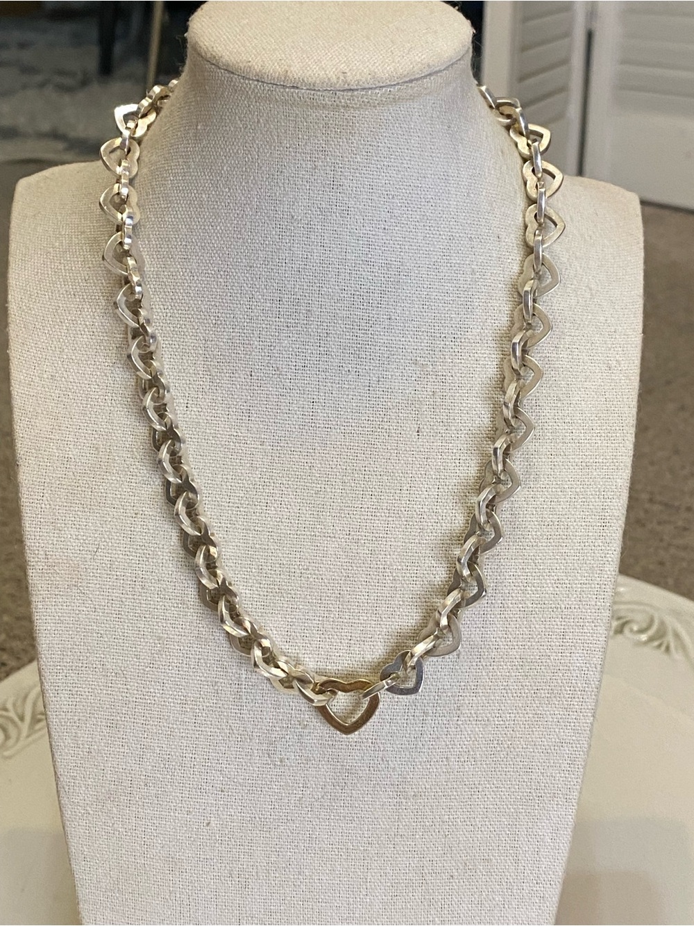 Tiffany & Co. 18K Gold & Sterling Silver Heart Link Necklace 925 750